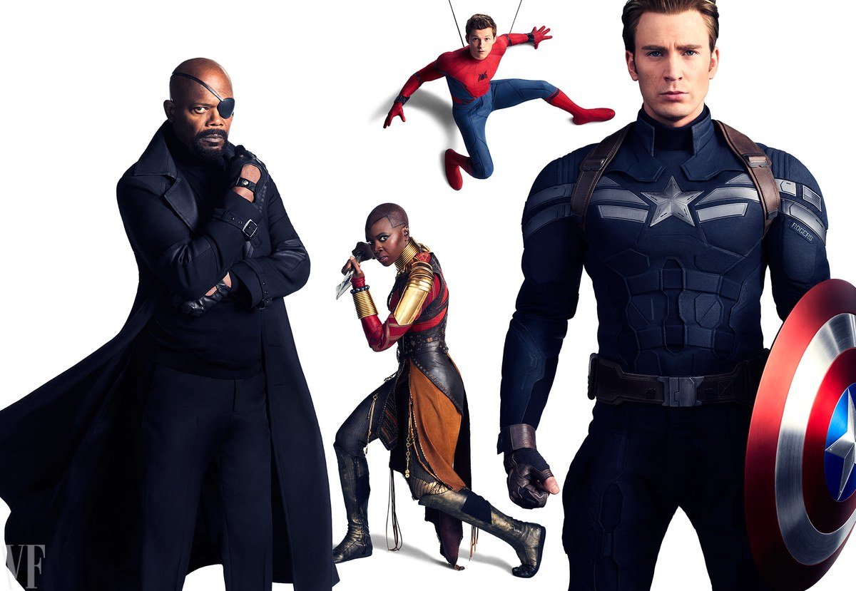 Photo de Vanity Fair avec Nick Fury, Okoye, Spider-Man et Captain America
