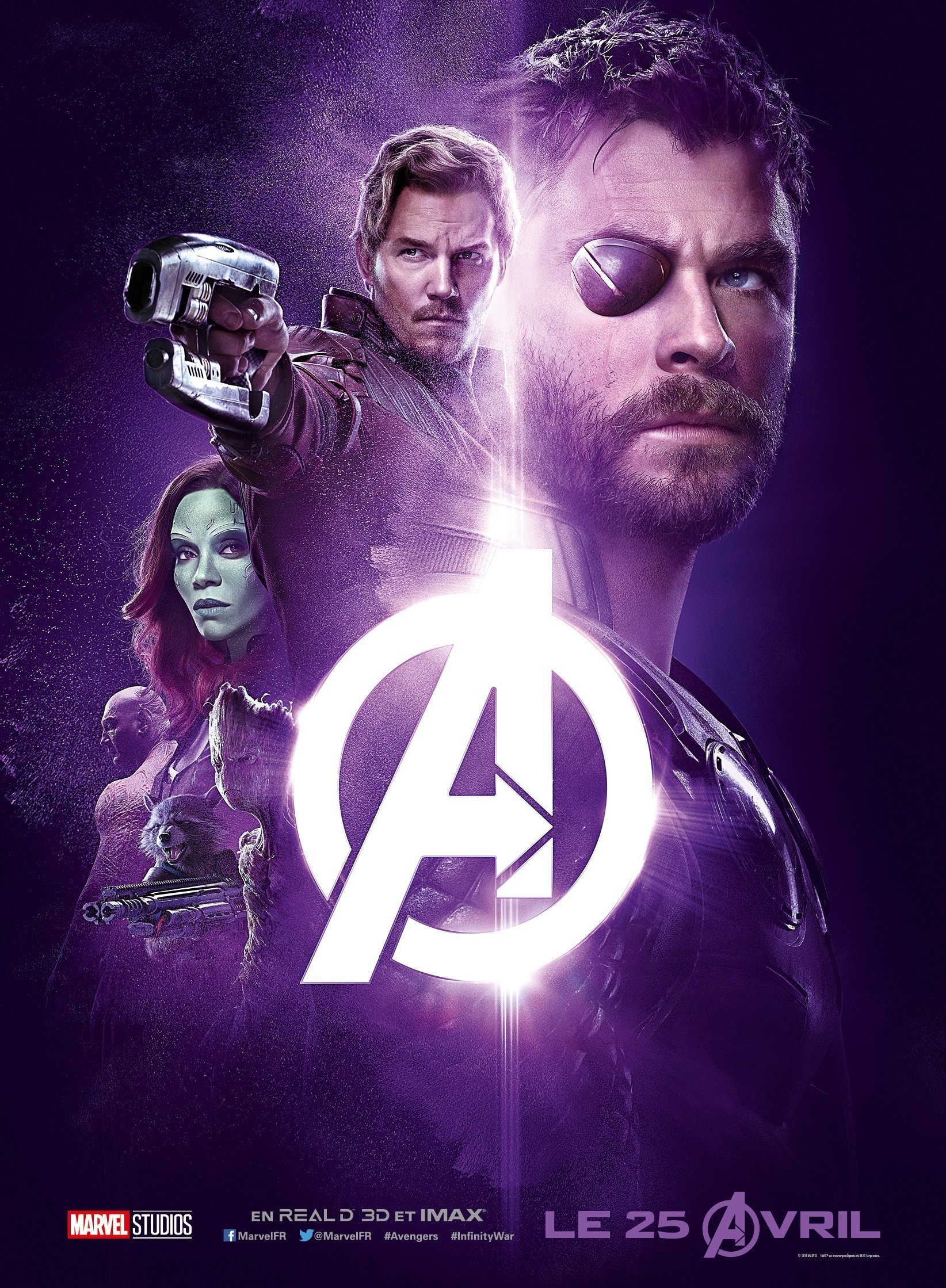 Affiche du film Avengers: Infinity War avec l'équipe violette
