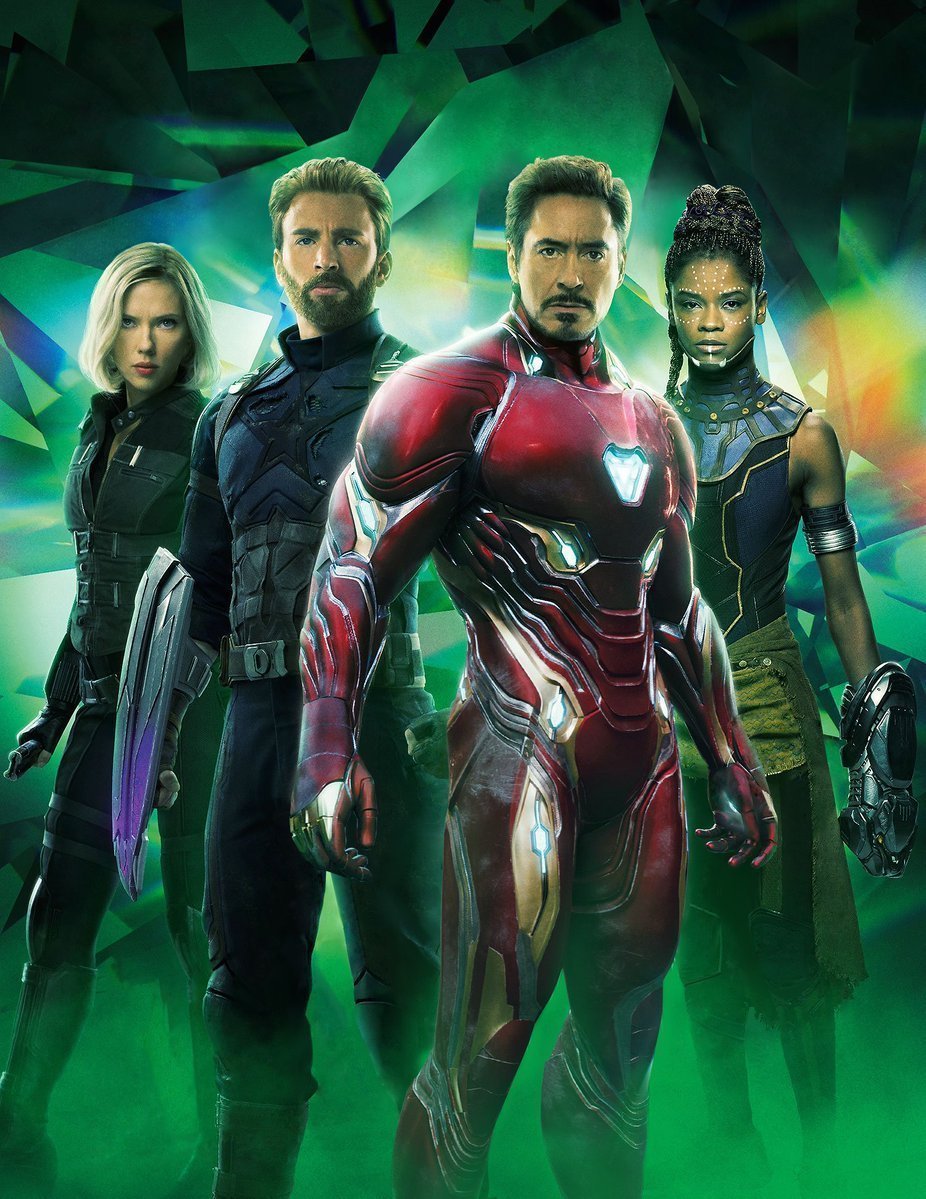 Couverture sans texte du magazine Empire pour le film Avengers: Infinity War avec l'équipe verte (Black Widow, Captain America, Iron Man et Shuri)