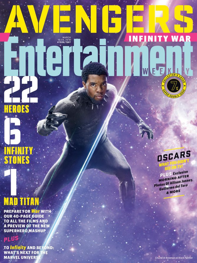 Couverture du magazine Entertainment Weekly pour le film Avengers: Infinity War avec Black Panther