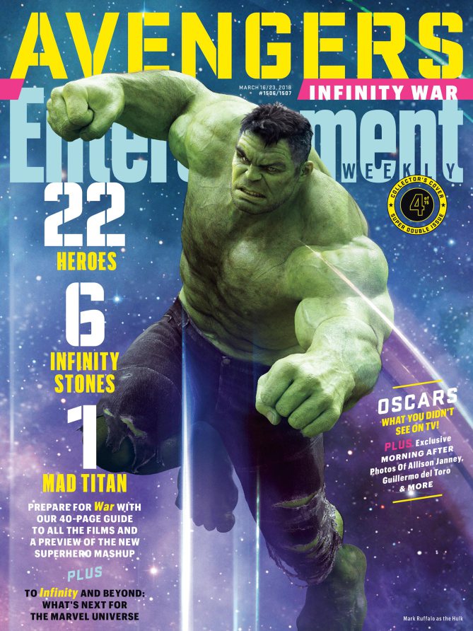 Couverture du magazine Entertainment Weekly pour le film Avengers: Infinity War avec Hulk