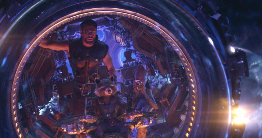 Photo du film Avengers: Infinity War avec Thor, Rocket et Groot