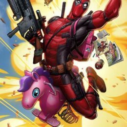Poster du film Deadpool 2 avec Deadpool fuyant une explosion tout en chevauchant une licorne
