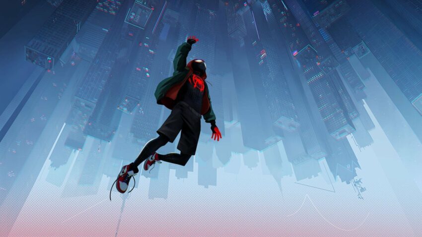 Bannière du film Spider-Man: New Generation avec Miles Morales à l'envers