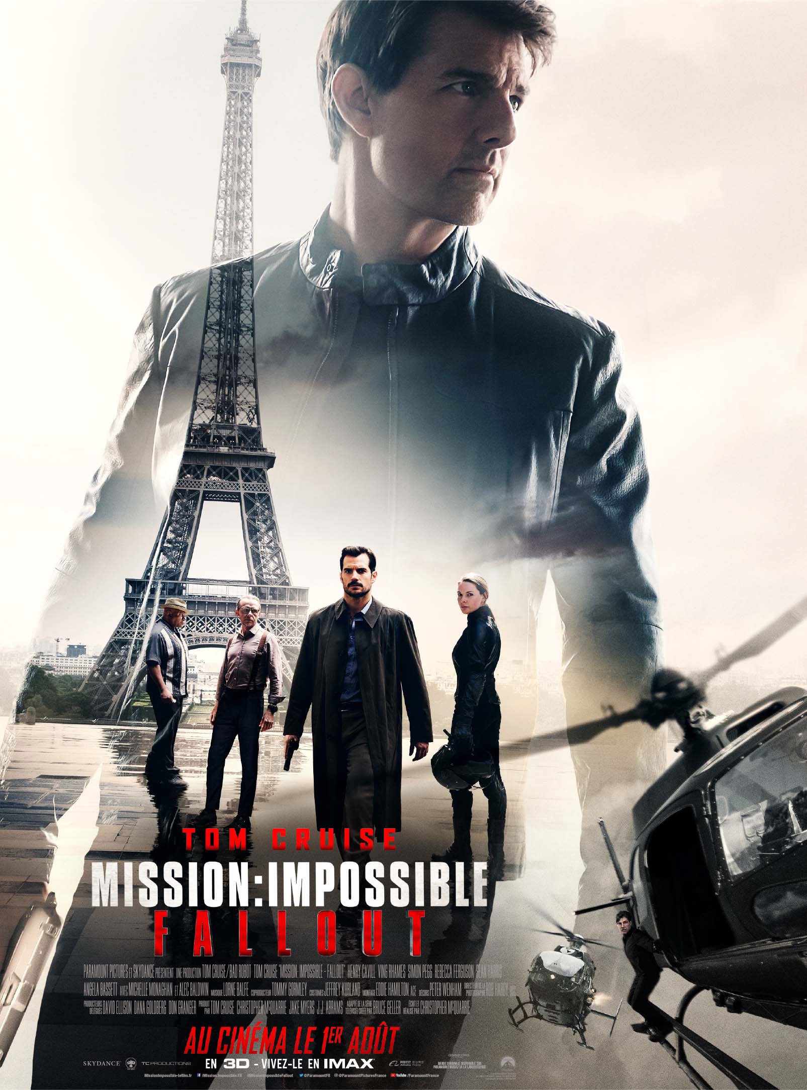 Affiche française du film Mission: Impossible – Fallout réalisé par Christopher McQuarrie avec Tom Cruise, Henry Cavill, Ving Rhames, Simon Pegg et Rebecca Ferguson
