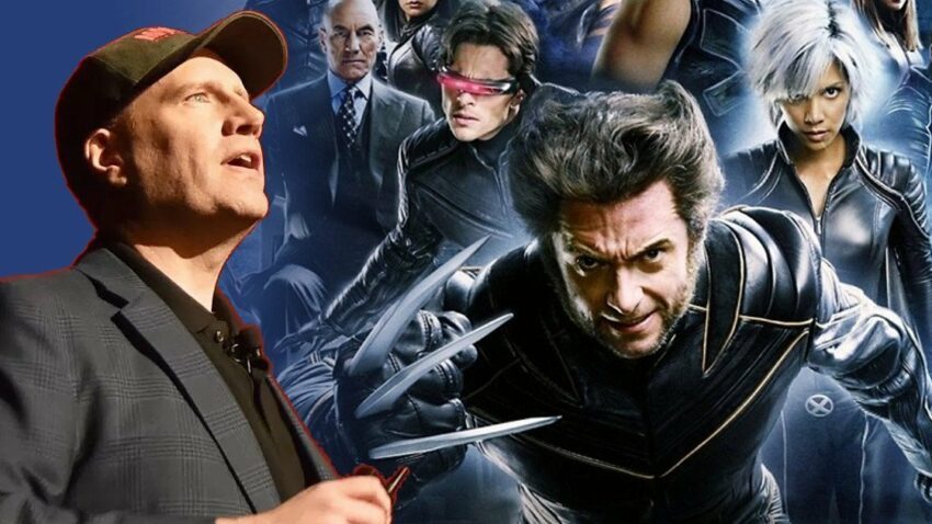 Photo présentant Kevin Feige face aux X-Men pour illustrer le retour à la maison pour les mutants