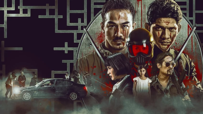 Bannière du film Netflix, The Night Comes for Us, écrit et réalisé par Timo Tjahjanto avec Joe Taslim, Iko Uwais, Julie Estelle.