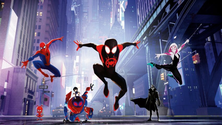 Bannière du film Spider-Man: New Generation avec les héros