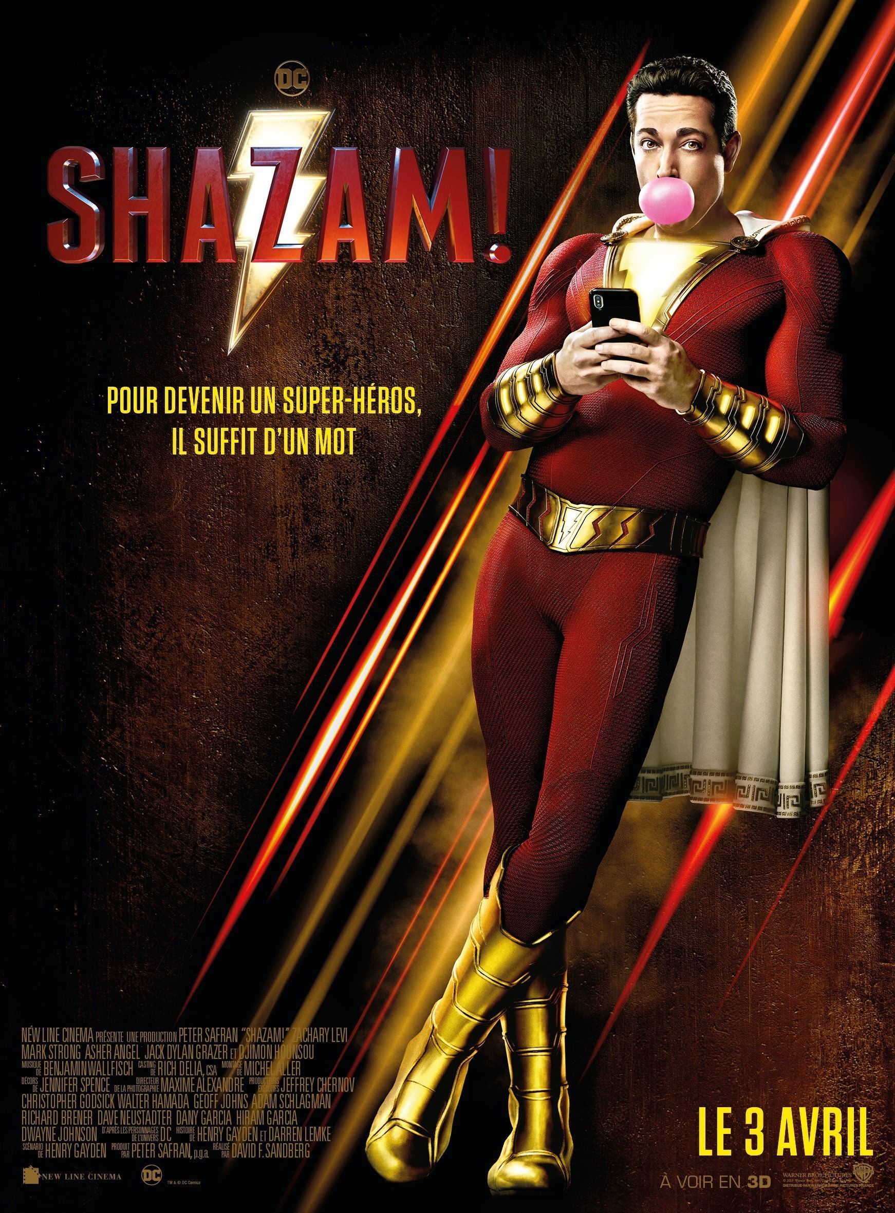 Affiche française du film Shazam! réalisé par David F. Sandberg avec Zachary Levi