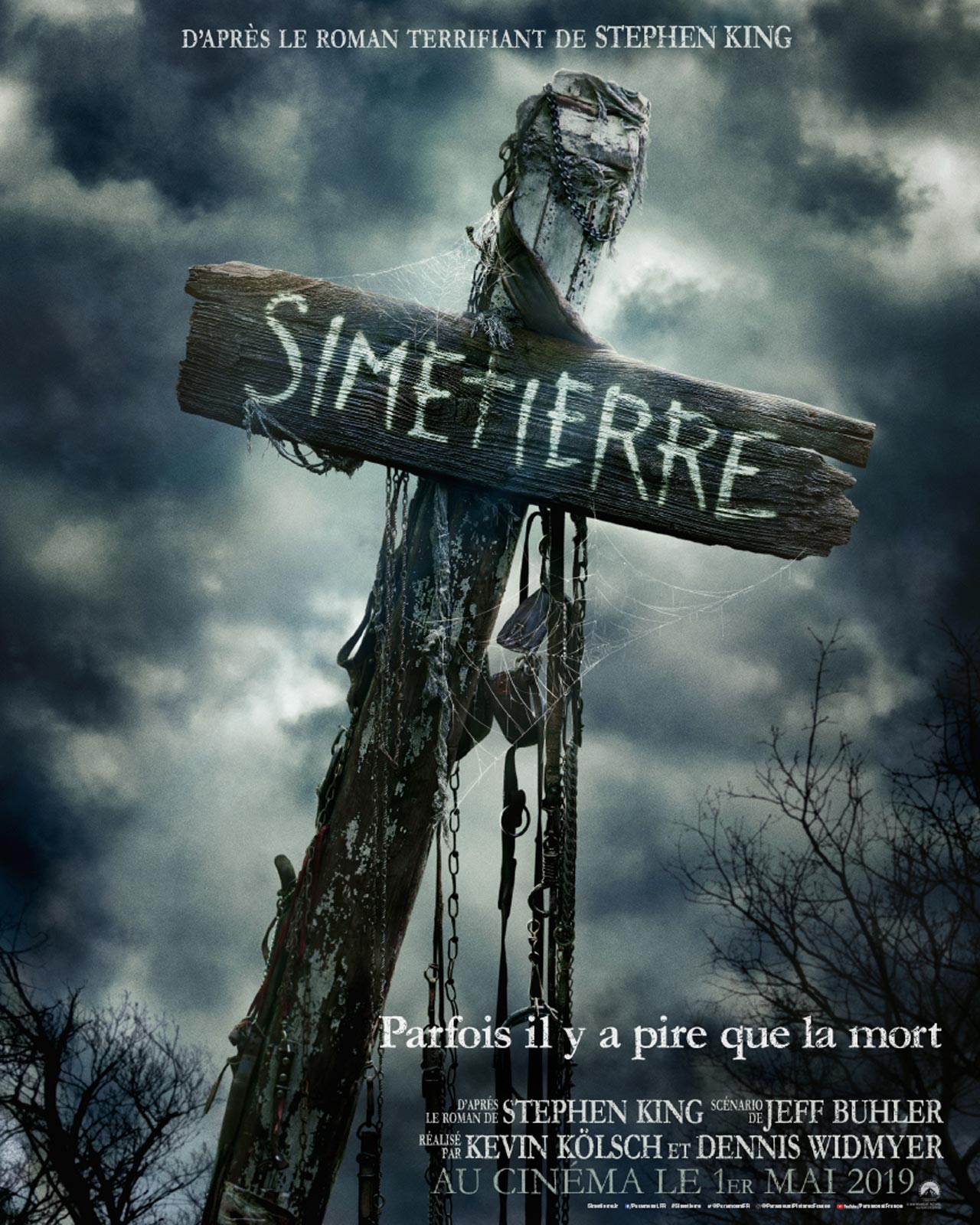 Affiche française teaser du film Simetierre (2019) réalisé par Kevin Kölsch et Dennis Widmyer avec Jason Clarke, Amy Seimetz, John Lithgow