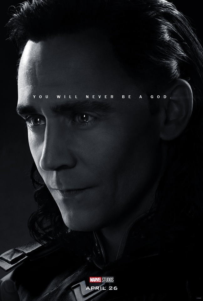 Poster du film Avengers: Endgame avec les derniers mots de Loki (Tom Hiddleston)