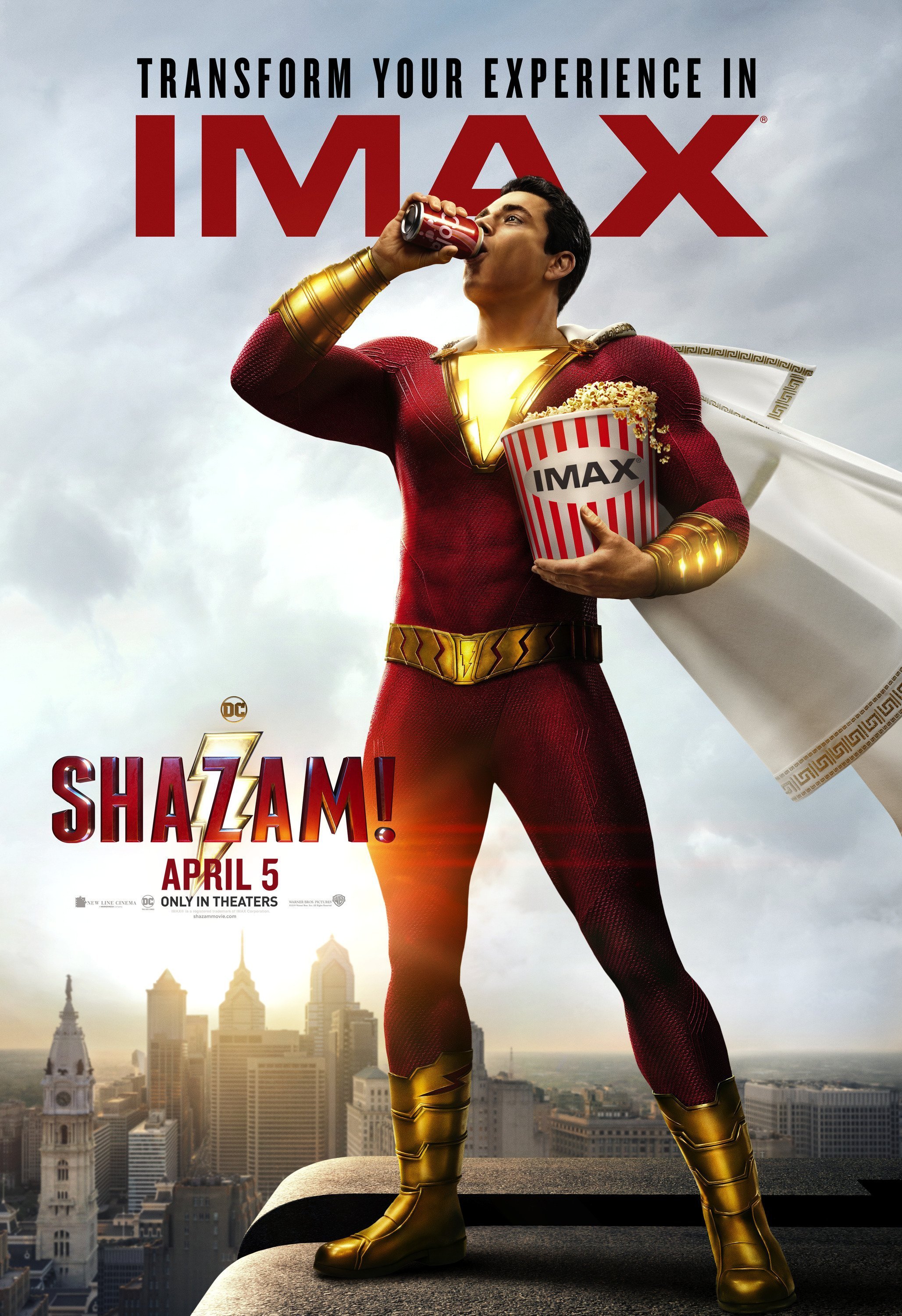 Poster IMAX du film Shazam! réalisé par David F. Sandberg avec Zachary Levi