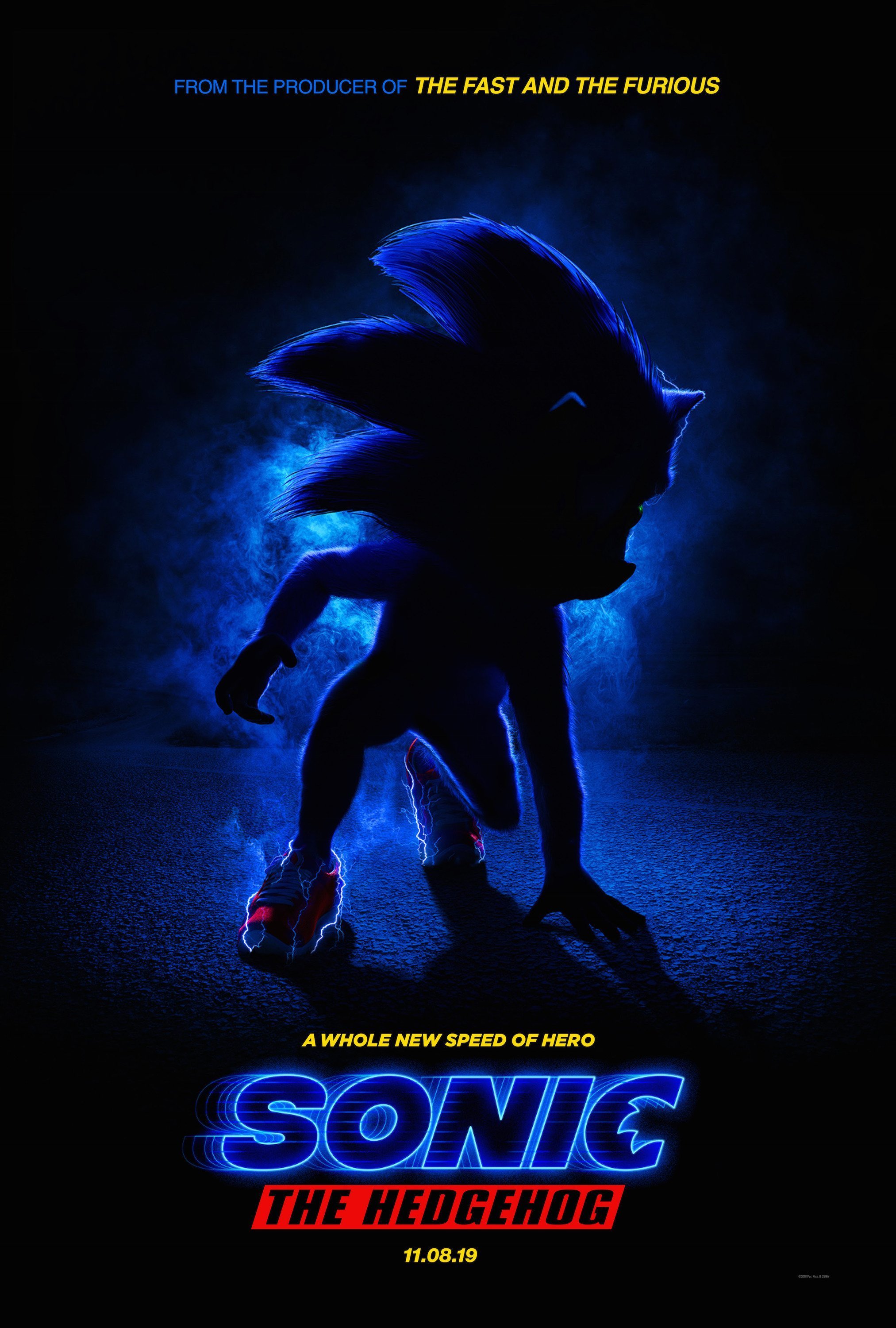 Poster teaser de Sonic, le film (Sonic the Hedgehog en VO) réalisé par Jeff Fowler