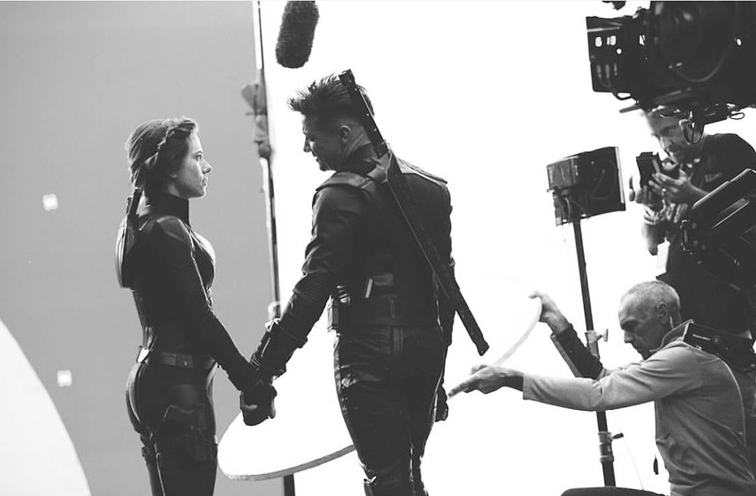 Photo du tournage du film Avengers: Endgame avec Black Widow et Hawkeye sur Vormir
