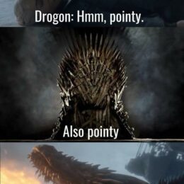Mème du sixième épisode la huitième saison de la série Game of Thrones explicant le geste de Drogon