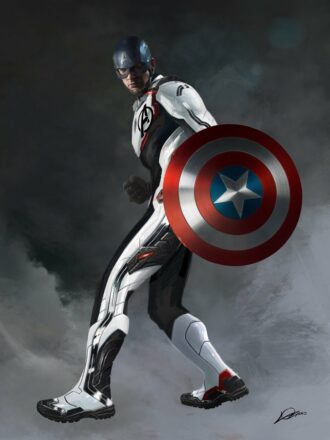Concept art du film Avengers: Endgame par Alexander Lozano avec Captain America en costume pour voyager dans le temps