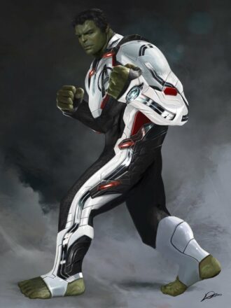 Concept art du film Avengers: Endgame par Alexander Lozano avec Hulk en costume pour voyager dans le temps