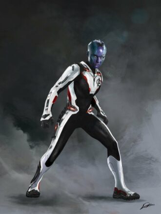 Concept art du film Avengers: Endgame par Alexander Lozano avec Nebula en costume pour voyager dans le temps
