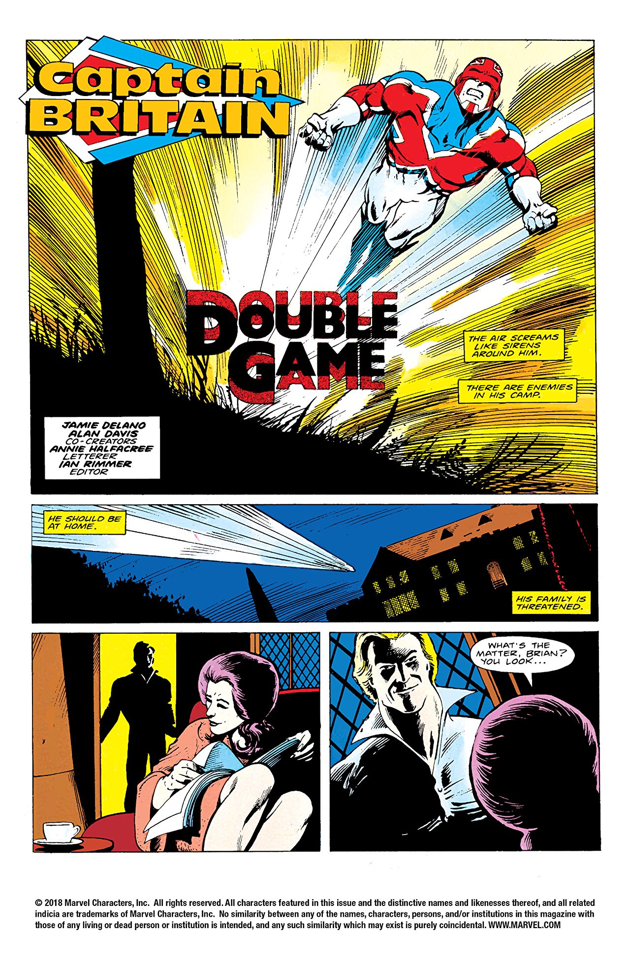 Page du run Double Game du comic Marvel, Captain Britain