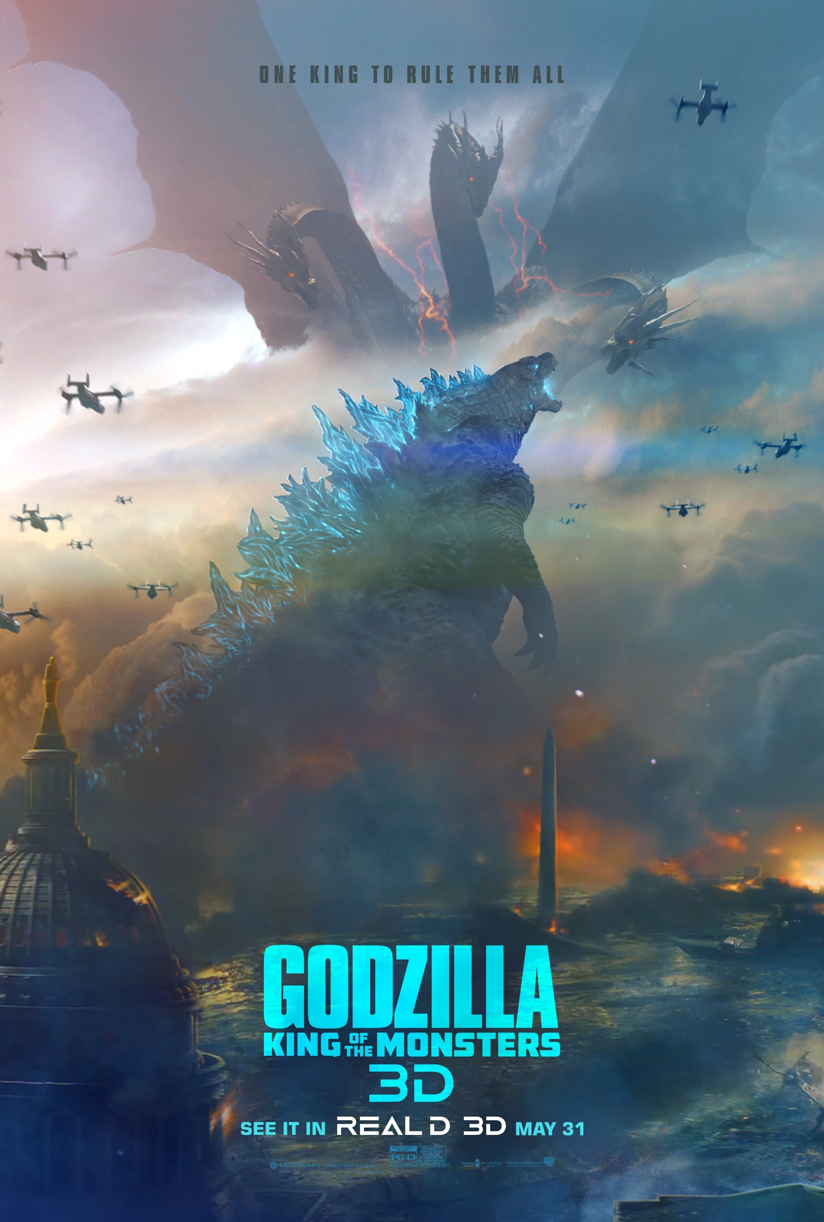 Poster RealD 3D du film Godzilla II - Roi des Monstres réalisé par Michael Dougherty