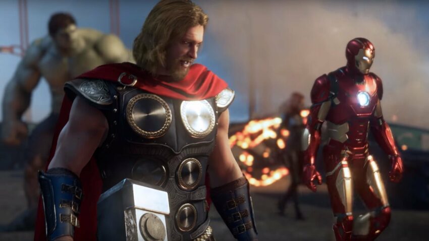 Image du jeu vidéo Marvel's Avengers présenté à l'E3 2019 avec Hulk, Thor et Iron Man