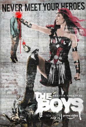Poster de la première saison de la série The Boys avec Reine Maeve (Dominique McElligott)