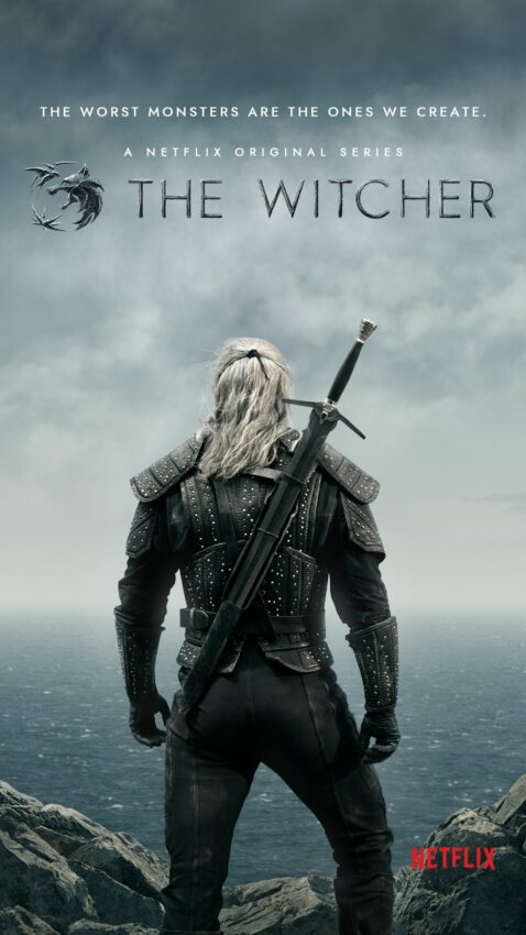 Poster teaser de la série Netflix, The Witcher, avec Geralt (Henry Cavill)