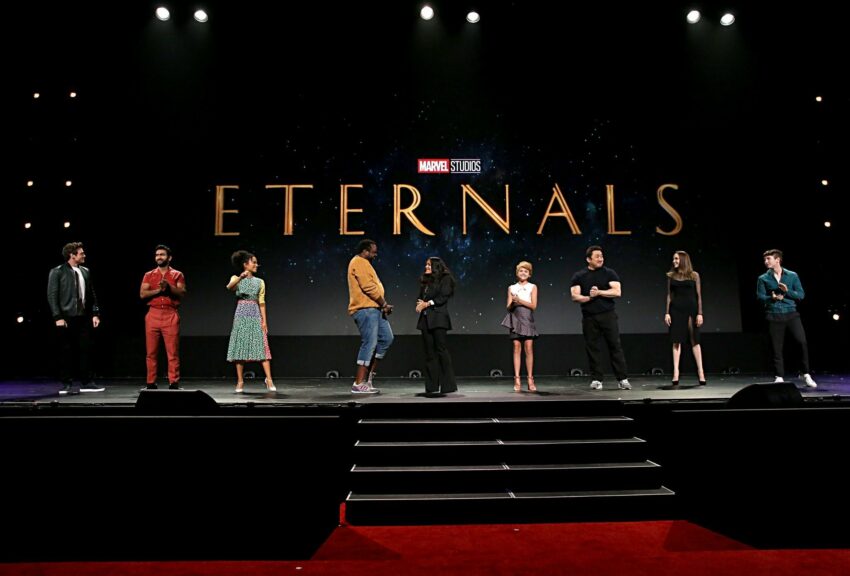 Photo du panel Marvel Studios au D23 pour le film The Eternals montrant le casting