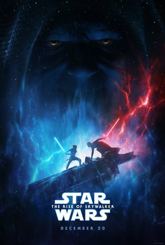 Premier poster pour le film Star Wars: The Rise of Skywalker avec Rey, Kylo Ren et l'Empereur Palpatine.