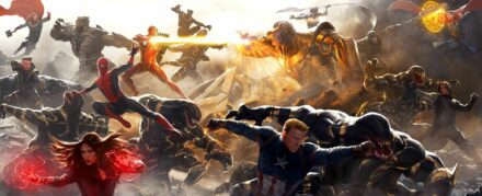 Concept art du film Avengers: Endgame réalisé par Anthony et Joe Russo illustrant la bataille finale