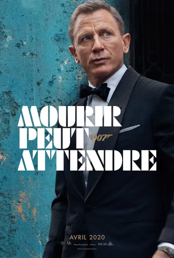 Affiche teaser française pour le film Mourir peut attendre avec Daniel Craig.
