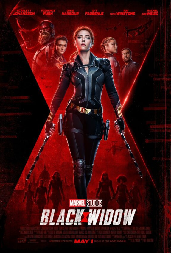 Poster officiel pour le film Black Widow réalisé par Cate Shortland, d’après un scénario de Ned Benson et Jac Schaeffer, avec Scarlett Johansson, Florence Pugh, Rachel Weisz et David Harbour