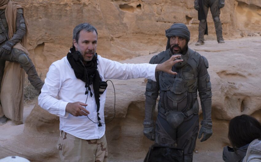 Photo de Denis Villeneuve et Javier Bardem sur le tournage du film Dune (2020) de Denis Villeneuve