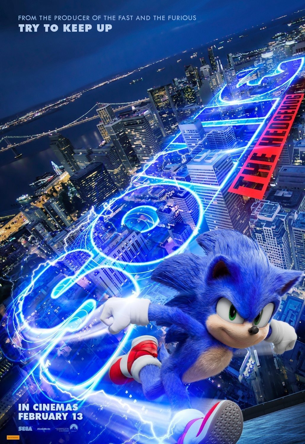 Poster teaser du film Sonic réalisé par Jeff Fowler