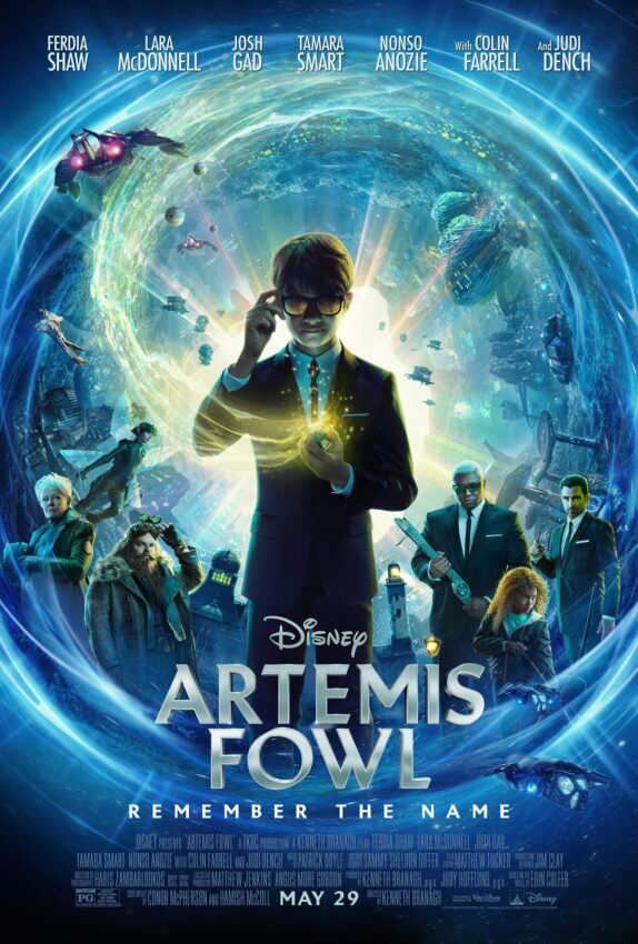 Poster du film Disney+, Artemis Fowl, réalisé par Kenneth Branagh avec Ferdia Shaw, Lara McDonnell, Josh Gad, Tamara Smart, Nonso Anozie, Colin Farrell, Judi Dench