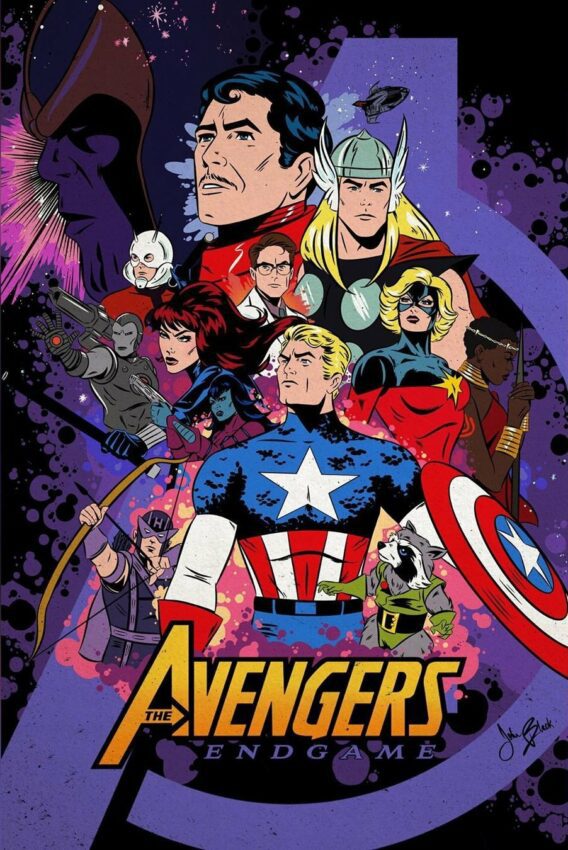 Poster du film Marvel, Avengers: Endgame, revisité par John Black