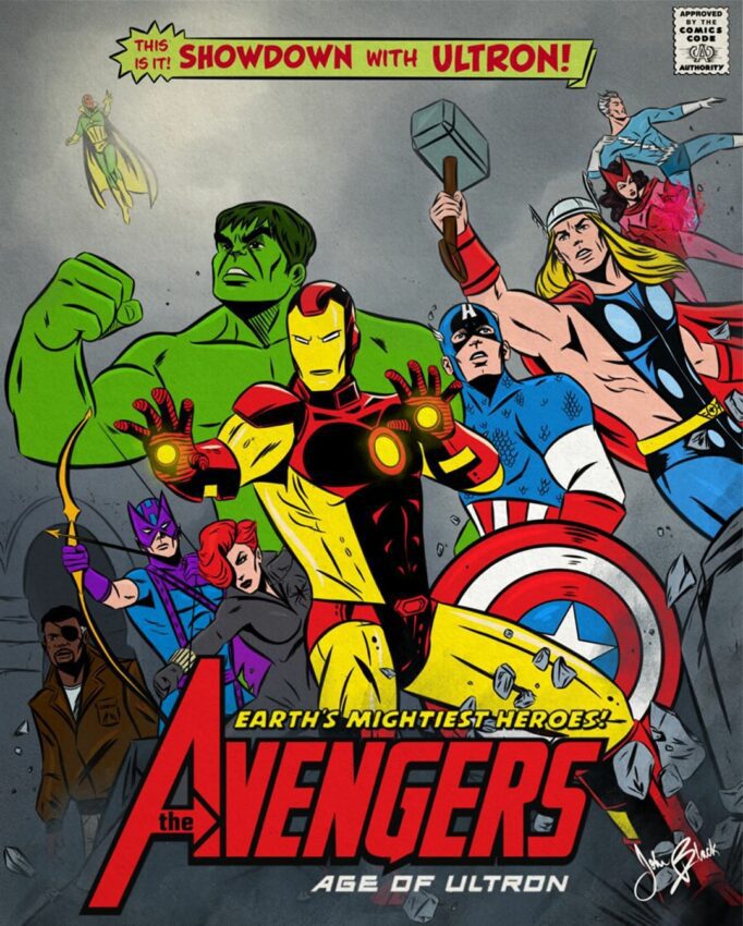 Poster du film Marvel, Avengers: L'Ere d'Ultron, revisité par John Black