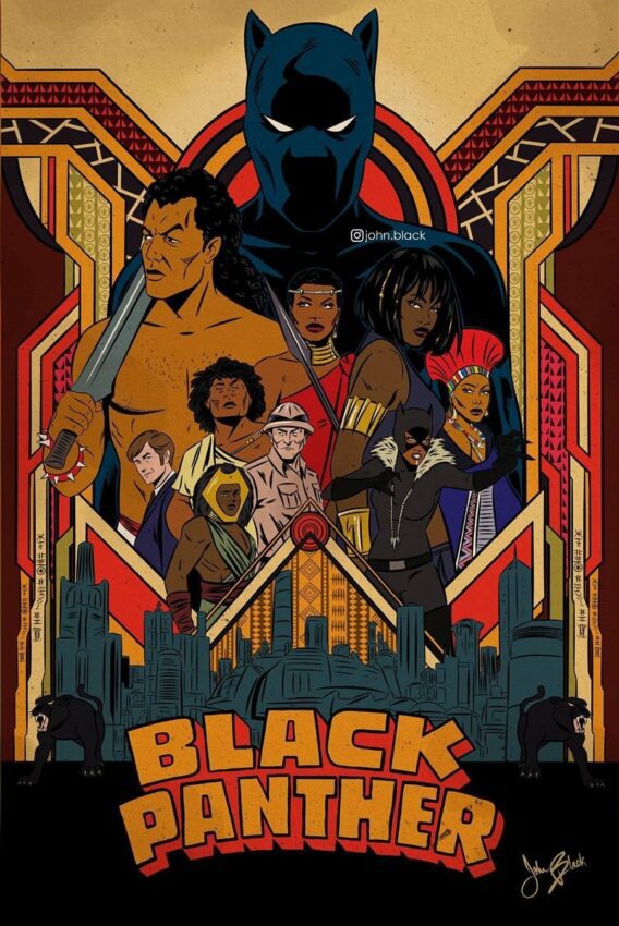 Poster du film Marvel, Black Panther, revisité par John Black