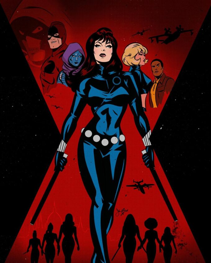 Poster du film Marvel, Black Widow, revisité par John Black