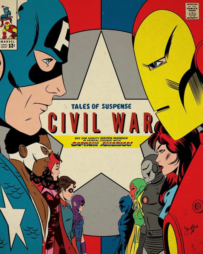 Poster du film Marvel, Captain America: Civil War, revisité par John Black