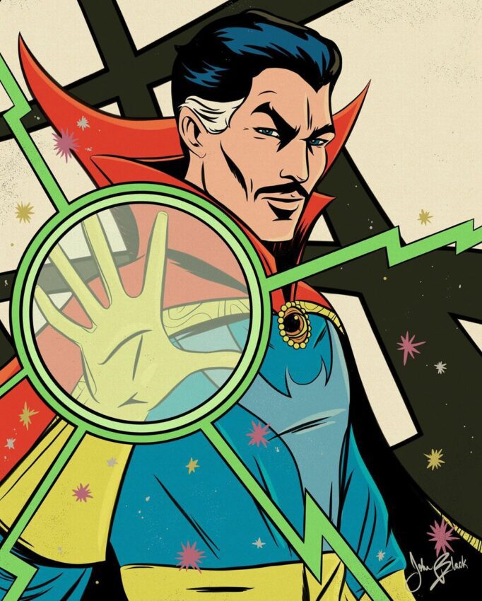 Poster du film Marvel, Doctor Strange, revisité par John Black