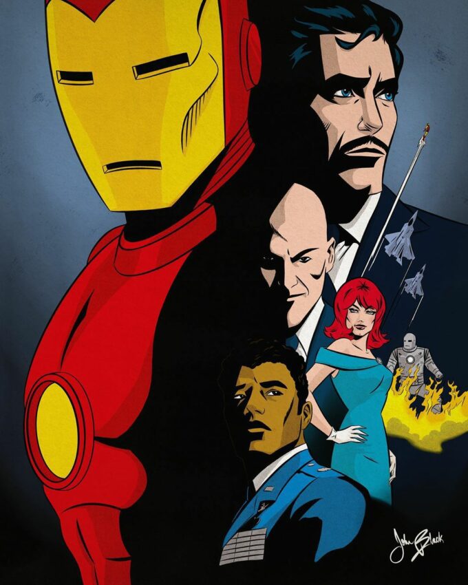Poster du film Marvel, Iron Man, revisité par John Black