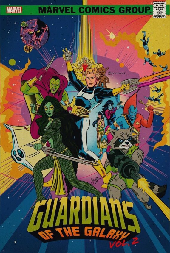 Poster du film Marvel, Les Gardiens de la Galaxie Vol. 2, revisité par John Black