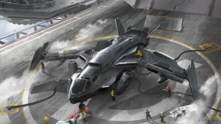 Concept art du jeu vidéo Marvel's Avengers présentant un vaisseau