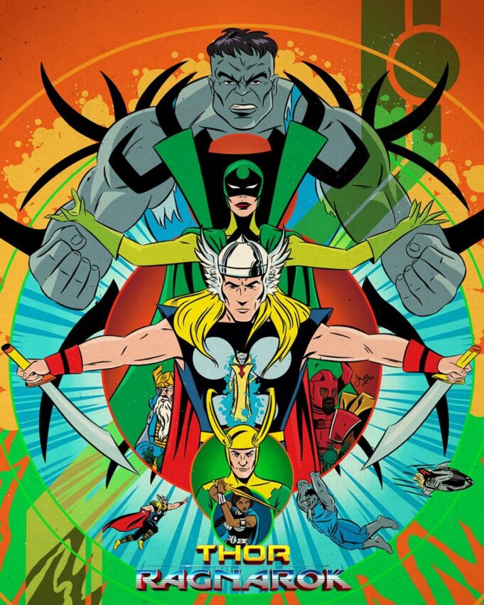 Poster du film Marvel, Thor: Ragnarok, revisité par John Black