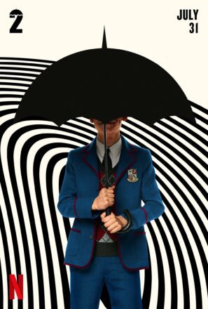 Poster de la saison 2 de la série Netflix, Umbrella Academy, avec Aidan Gallagher (Numéro 5 / Cinq)