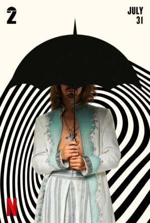 Poster de la saison 2 de la série Netflix, Umbrella Academy, avec Robert Sheehan (Klaus Hargreeves : Numéro 4 / Séance)