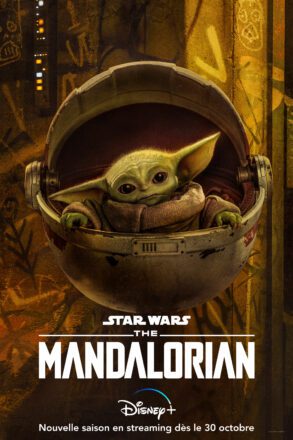Affiche française de la deuxième saison de la série Star Wars pour Disney+, The Mandalorian, avec l'enfant