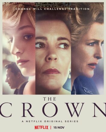 Poster de la quatrième saison de la série Netflix, The Crown, avec Emma Corrin, Josh O'Connor, Olivia Colman et Gillian Anderson
