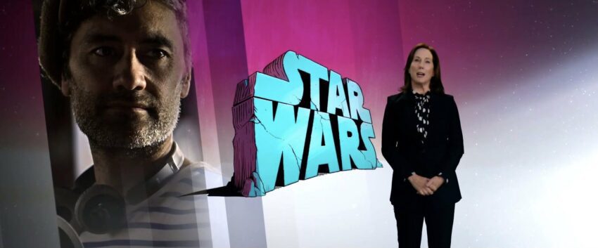 Image de la conférence Disney Investor Day 2020 avec Kathleen Kennedy présentant le Star Wars de Taika Waititi